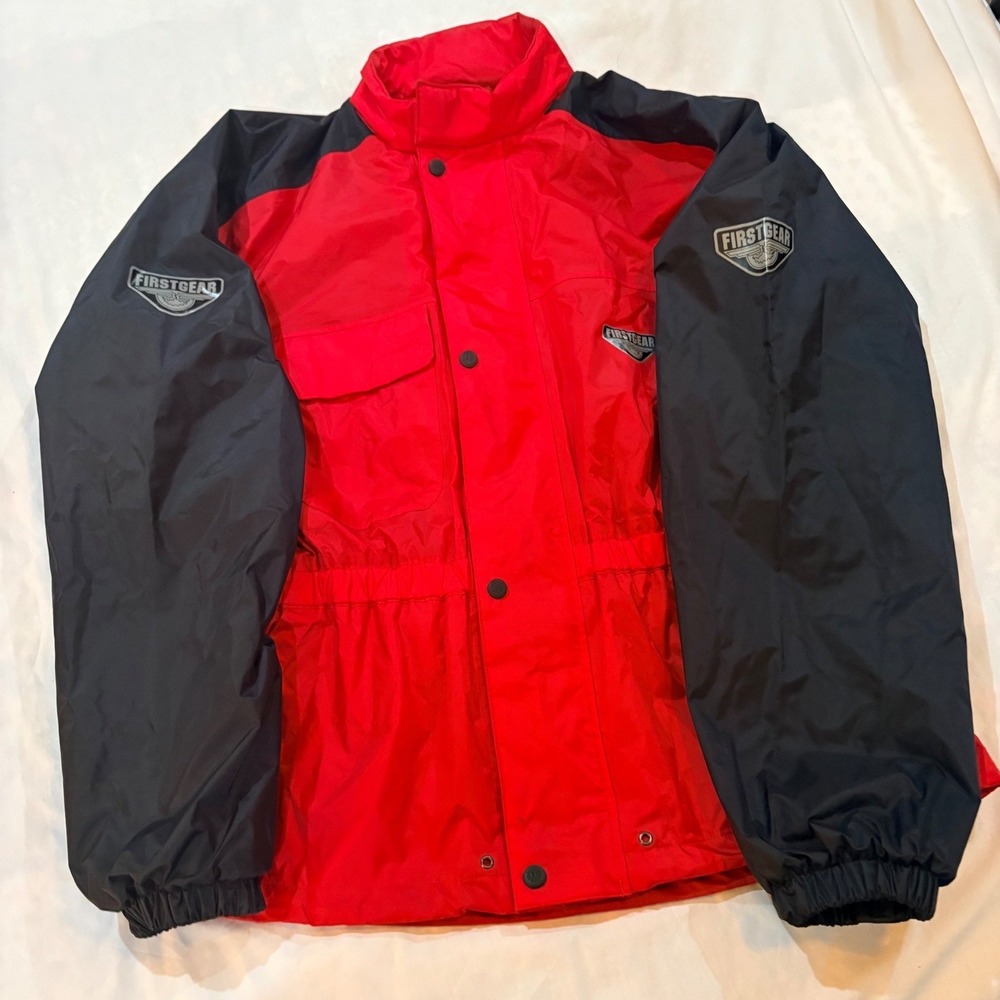 Firstgear‎ Mens Red Black Motorcycle Rain Suit Jacket and Pants Set Large EUC